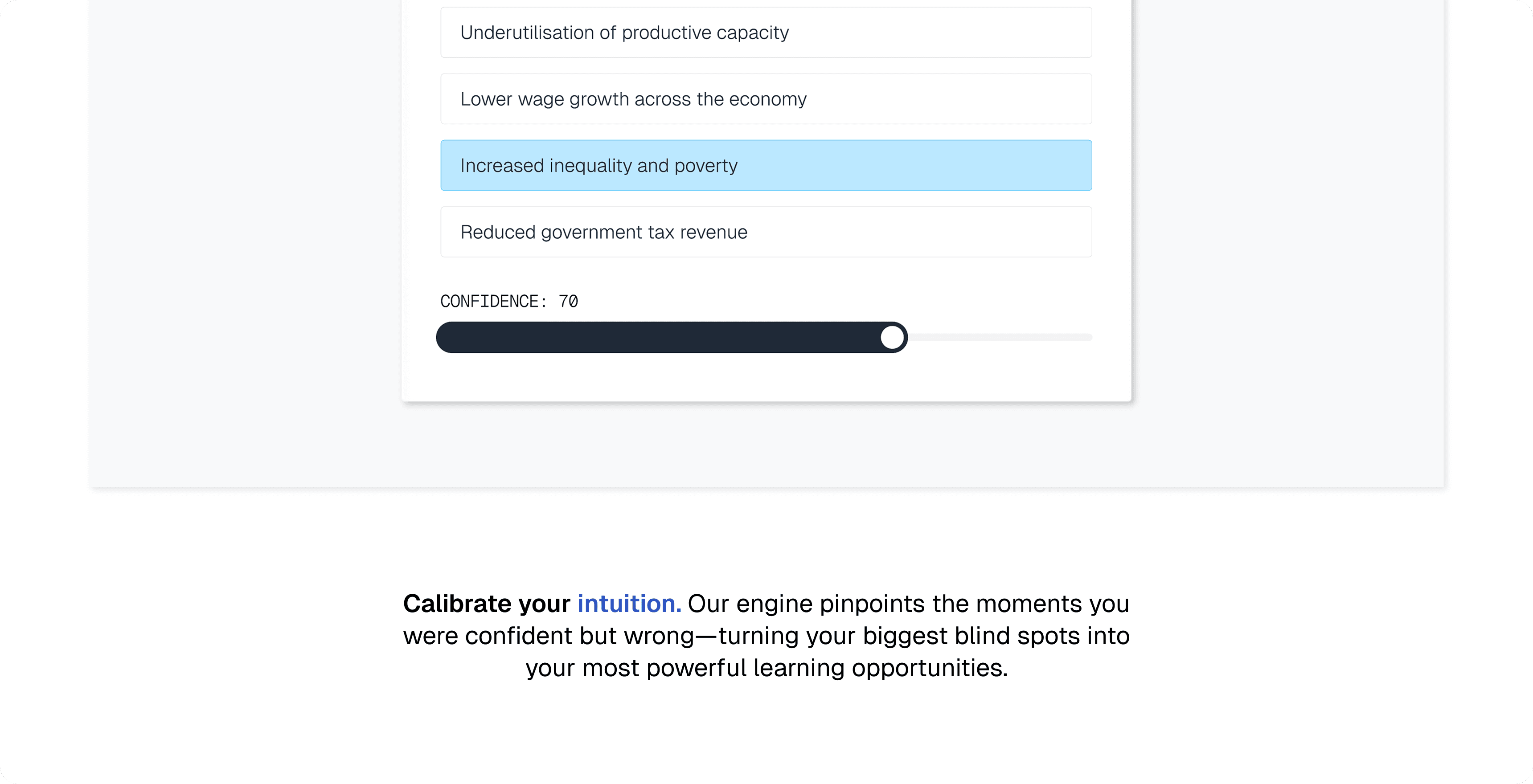 QuizWise confidence calibration interface.