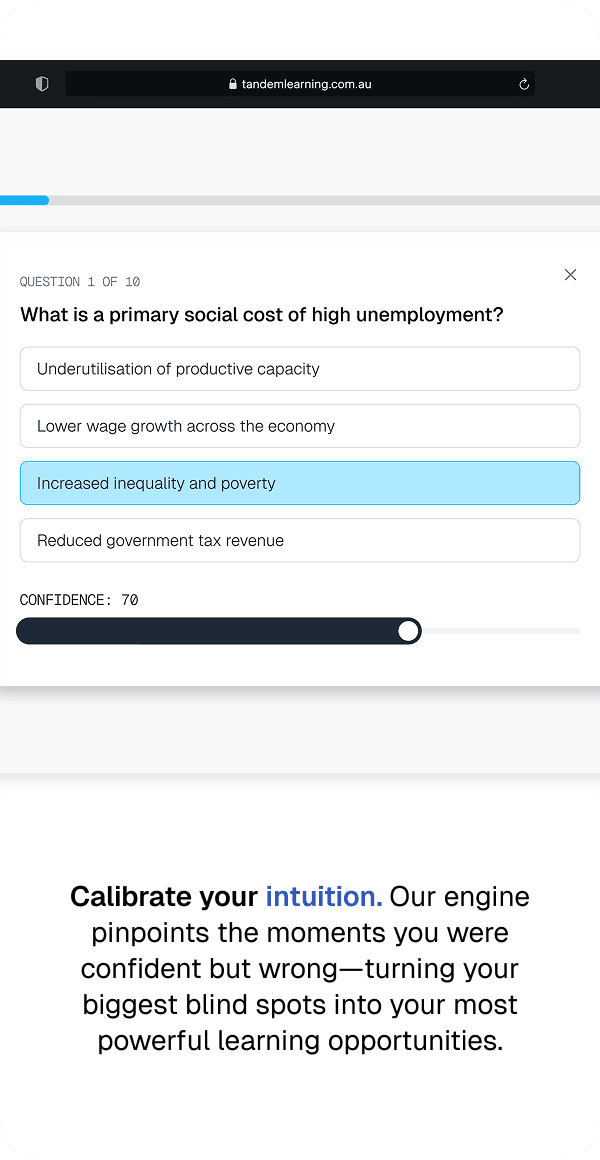 QuizWise confidence calibration interface.